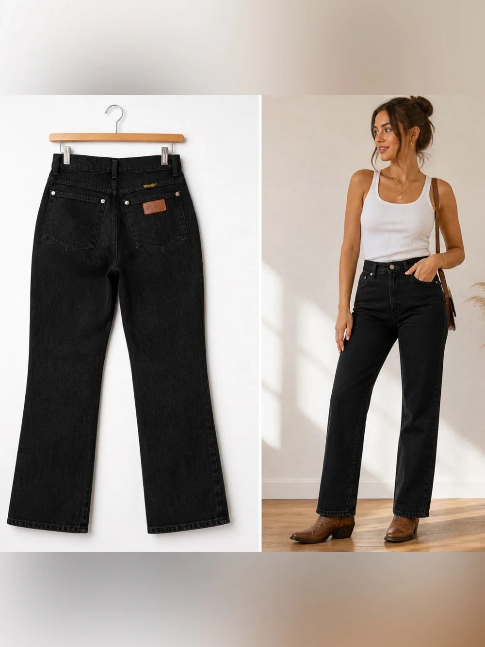 Vintage Lady Wrangler Black High Waisted Jeans 28/4 Straight Leg Western USA - Picture 1 of 15